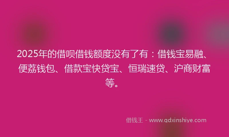 2025年的借呗借钱额度没有了有：借钱宝易融、便荔钱包、借款宝快贷宝、恒瑞速贷、沪商财富等。
