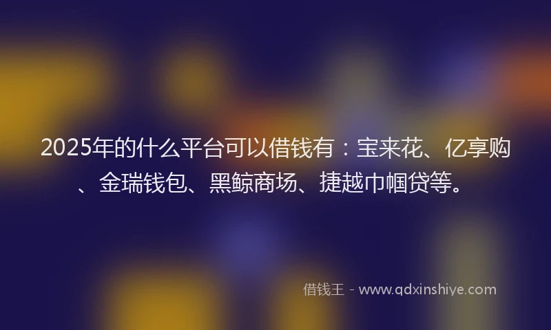 2025年的什么平台可以借钱有：宝来花、亿享购、金瑞钱包、黑鲸商场、捷越巾帼贷等。