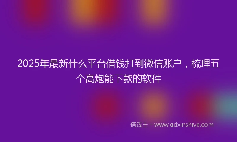 2025年最新什么平台借钱打到微信账户，梳理五个高炮能下款的软件