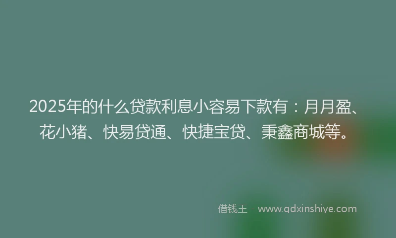 2025年的什么贷款利息小容易下款有：月月盈、花小猪、快易贷通、快捷宝贷、秉鑫商城等。