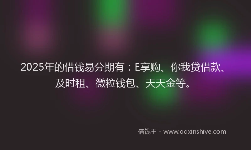 2025年的借钱易分期有：E享购、你我贷借款、及时租、微粒钱包、天天金等。