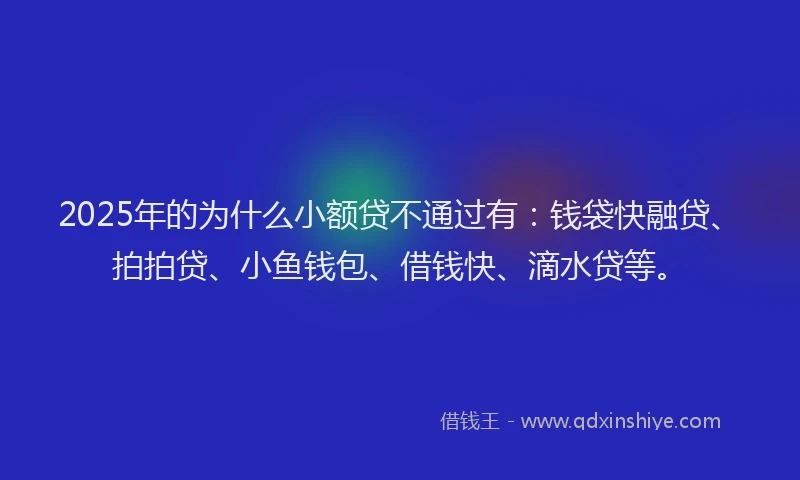 2025年的为什么小额贷不通过有：钱袋快融贷、拍拍贷、小鱼钱包、借钱快、滴水贷等。