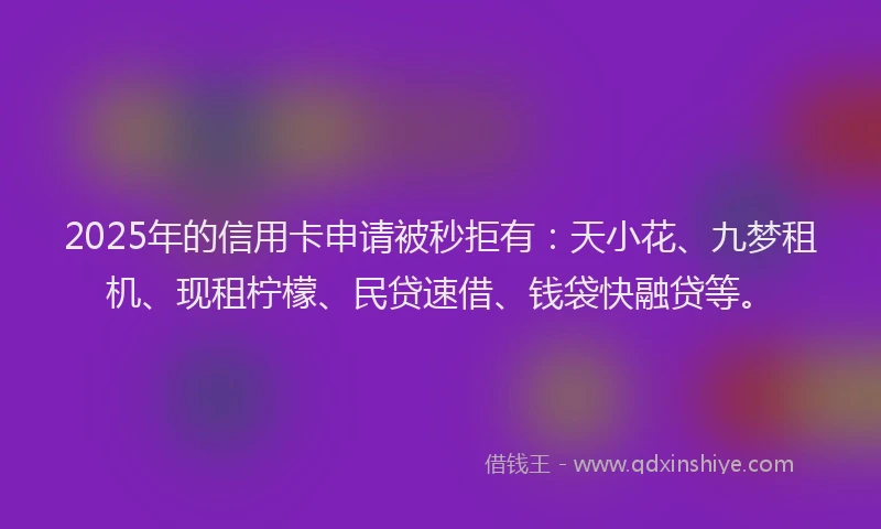 2025年的信用卡申请被秒拒有：天小花、九梦租机、现租柠檬、民贷速借、钱袋快融贷等。