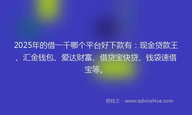 2025年的借一千哪个平台好下款有：现金贷款王、汇金钱包、爱达财富、借贷宝快贷、钱袋速借宝等。