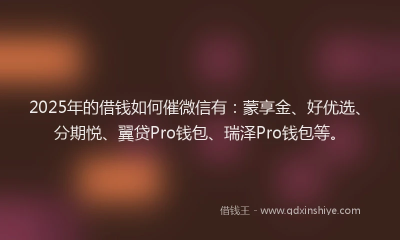 2025年的借钱如何催微信有：蒙享金、好优选、分期悦、翼贷Pro钱包、瑞泽Pro钱包等。