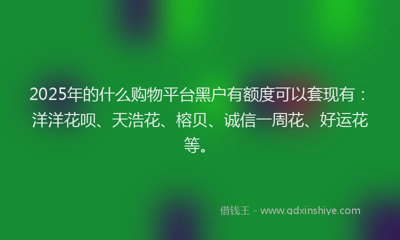 2025年的什么购物平台黑户有额度可以套现有：洋洋花呗、天浩花、榕贝、诚信一周花、好运花等。