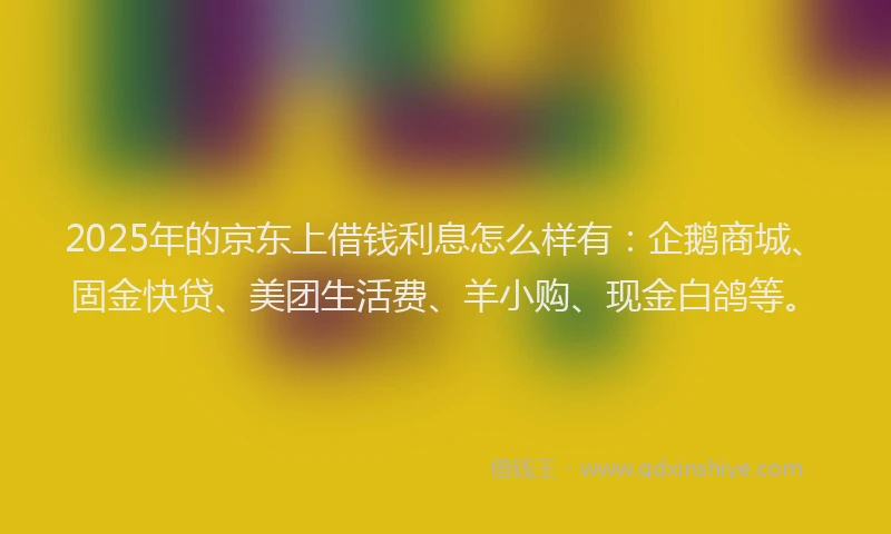 2025年的京东上借钱利息怎么样有：企鹅商城、固金快贷、美团生活费、羊小购、现金白鸽等。