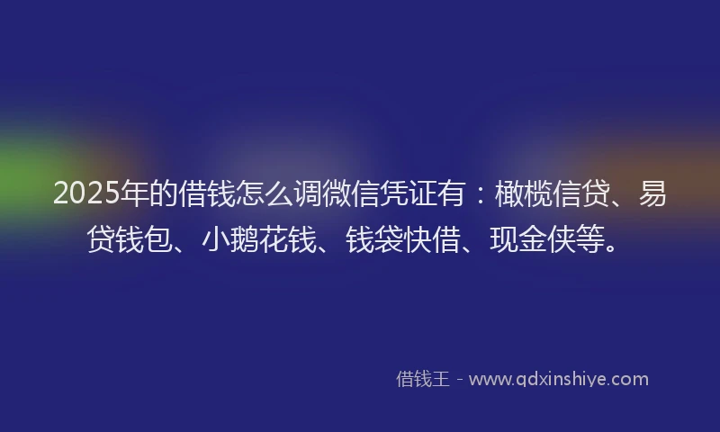 2025年的借钱怎么调微信凭证有：橄榄信贷、易贷钱包、小鹅花钱、钱袋快借、现金侠等。