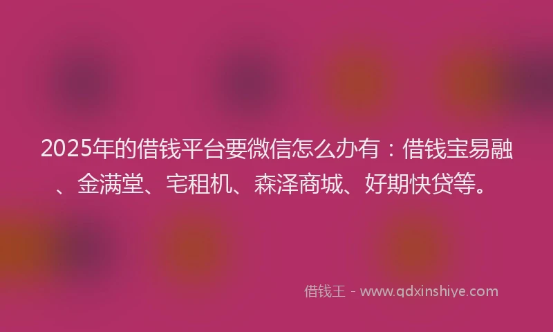 2025年的借钱平台要微信怎么办有：借钱宝易融、金满堂、宅租机、森泽商城、好期快贷等。
