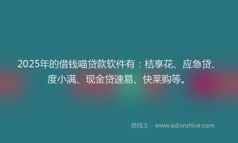 2025年的借钱喵贷款软件有：桔享花、应急贷、度小满、现金贷速易、快莱购等。