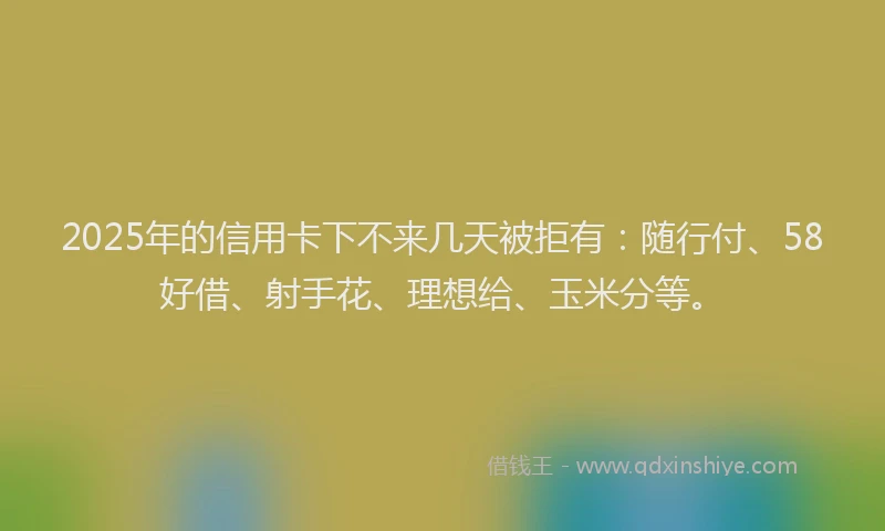 2025年的信用卡下不来几天被拒有：随行付、58好借、射手花、理想给、玉米分等。