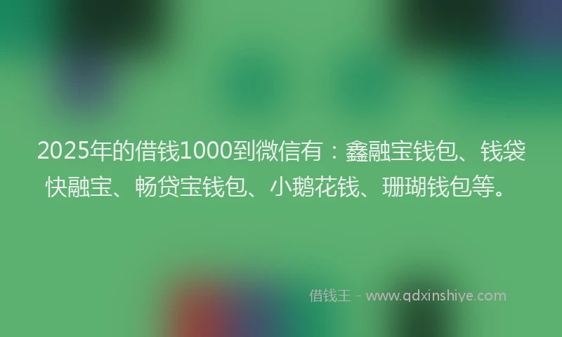 2025年的借钱1000到微信有：鑫融宝钱包、钱袋快融宝、畅贷宝钱包、小鹅花钱、珊瑚钱包等。