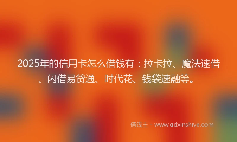 2025年的信用卡怎么借钱有：拉卡拉、魔法速借、闪借易贷通、时代花、钱袋速融等。