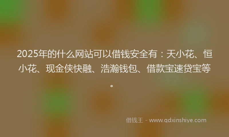 2025年的什么网站可以借钱安全有：天小花、恒小花、现金侠快融、浩瀚钱包、借款宝速贷宝等。
