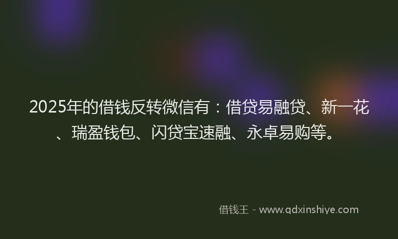 2025年的借钱反转微信有：借贷易融贷、新一花、瑞盈钱包、闪贷宝速融、永卓易购等。