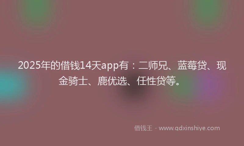 2025年的借钱14天app有：二师兄、蓝莓贷、现金骑士、鹿优选、任性贷等。