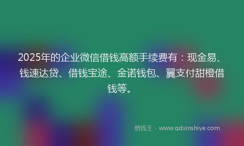2025年的企业微信借钱高额手续费有：现金易、钱速达贷、借钱宝途、金诺钱包、翼支付甜橙借钱等。