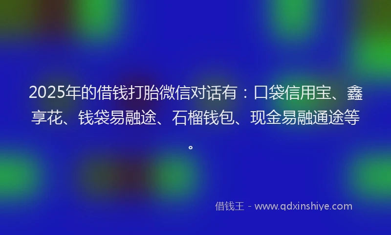 2025年的借钱打胎微信对话有：口袋信用宝、鑫享花、钱袋易融途、石榴钱包、现金易融通途等。