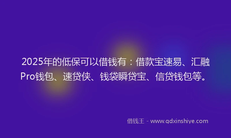 2025年的低保可以借钱有：借款宝速易、汇融Pro钱包、速贷侠、钱袋瞬贷宝、信贷钱包等。
