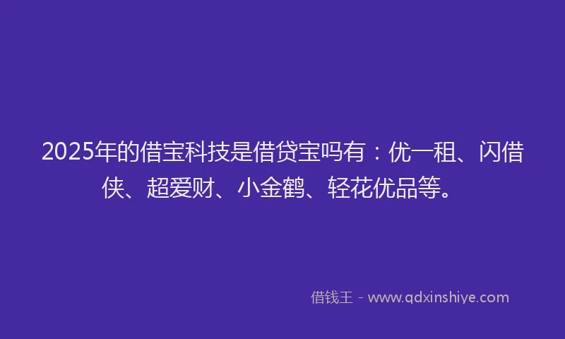 2025年的借宝科技是借贷宝吗有：优一租、闪借侠、超爱财、小金鹤、轻花优品等。