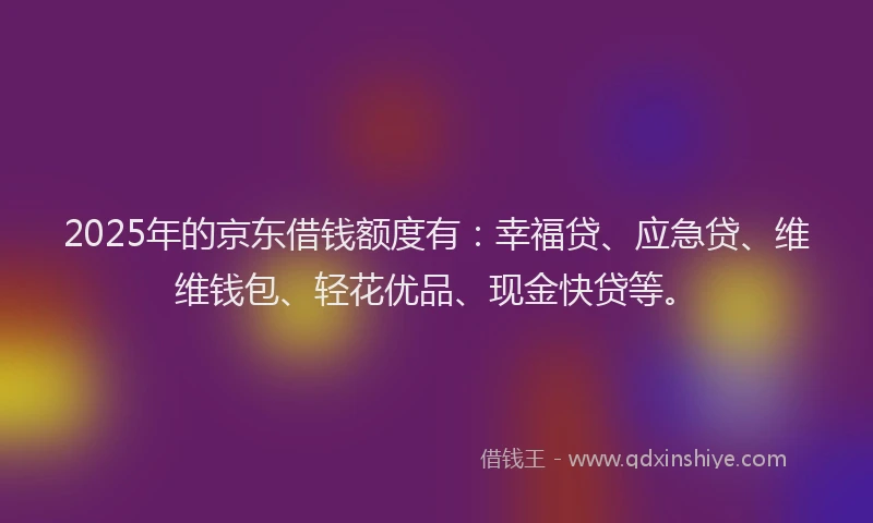 2025年的京东借钱额度有：幸福贷、应急贷、维维钱包、轻花优品、现金快贷等。