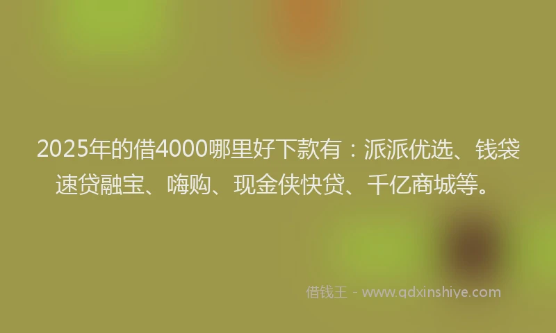 2025年的借4000哪里好下款有：派派优选、钱袋速贷融宝、嗨购、现金侠快贷、千亿商城等。