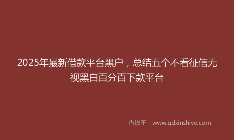 2025年最新借款平台黑户，总结五个不看征信无视黑白百分百下款平台