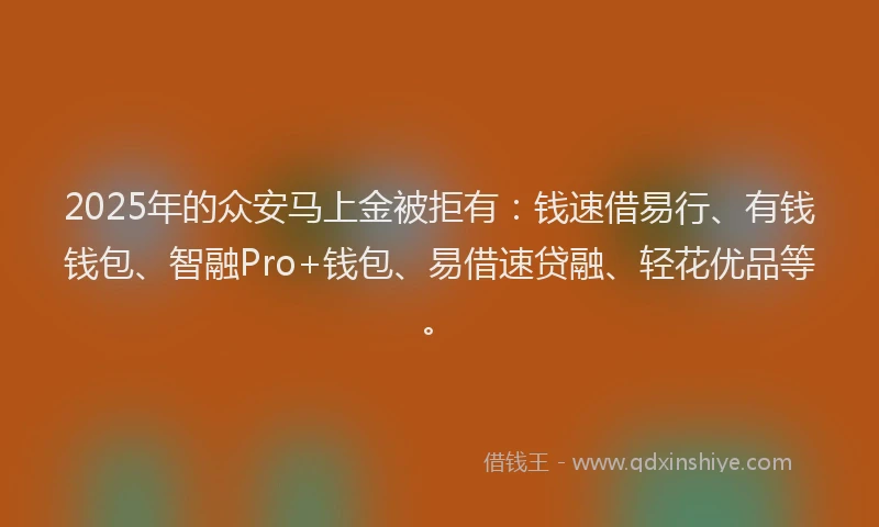 2025年的众安马上金被拒有：钱速借易行、有钱钱包、智融Pro+钱包、易借速贷融、轻花优品等。
