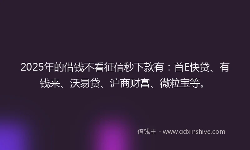 2025年的借钱不看征信秒下款有：首E快贷、有钱来、沃易贷、沪商财富、微粒宝等。