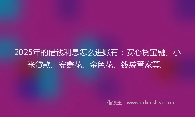 2025年的借钱利息怎么进账有：安心贷宝融、小米贷款、安鑫花、金色花、钱袋管家等。