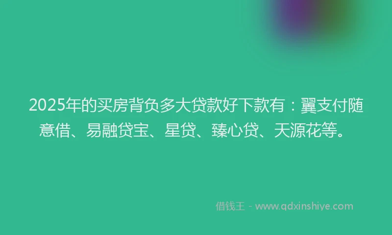 2025年的买房背负多大贷款好下款有：翼支付随意借、易融贷宝、星贷、臻心贷、天源花等。