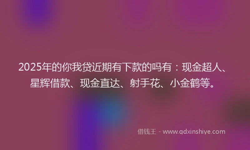 2025年的你我贷近期有下款的吗有：现金超人、星辉借款、现金直达、射手花、小金鹤等。