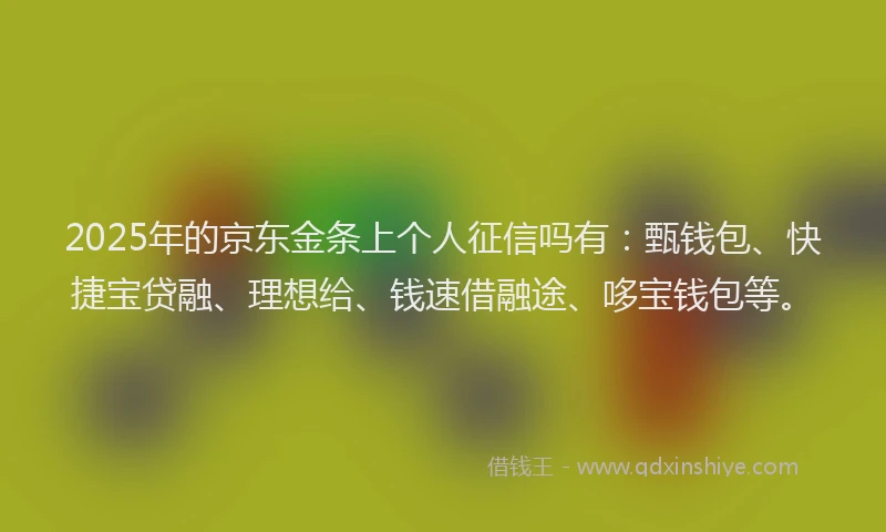 2025年的京东金条上个人征信吗有：甄钱包、快捷宝贷融、理想给、钱速借融途、哆宝钱包等。