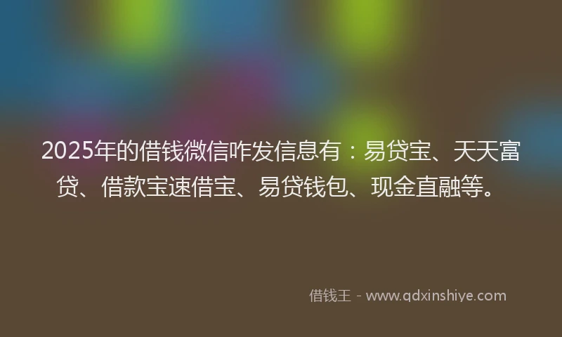 2025年的借钱微信咋发信息有：易贷宝、天天富贷、借款宝速借宝、易贷钱包、现金直融等。