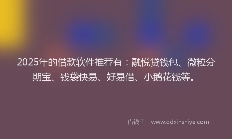 2025年的借款软件推荐有：融悦贷钱包、微粒分期宝、钱袋快易、好易借、小鹅花钱等。