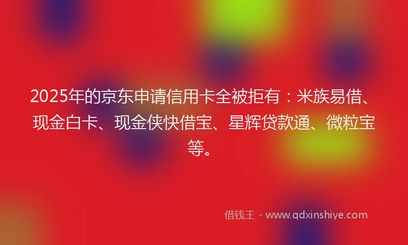 2025年的京东申请信用卡全被拒有：米族易借、现金白卡、现金侠快借宝、星辉贷款通、微粒宝等。