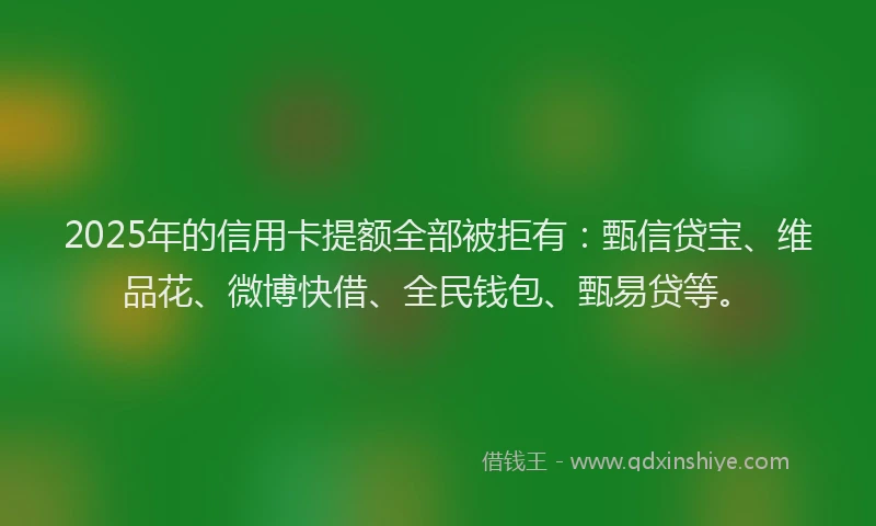 2025年的信用卡提额全部被拒有：甄信贷宝、维品花、微博快借、全民钱包、甄易贷等。