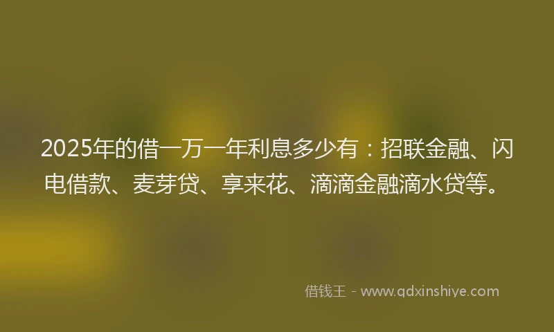 2025年的借一万一年利息多少有：招联金融、闪电借款、麦芽贷、享来花、滴滴金融滴水贷等。