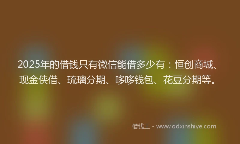 2025年的借钱只有微信能借多少有：恒创商城、现金侠借、琉璃分期、哆哆钱包、花豆分期等。