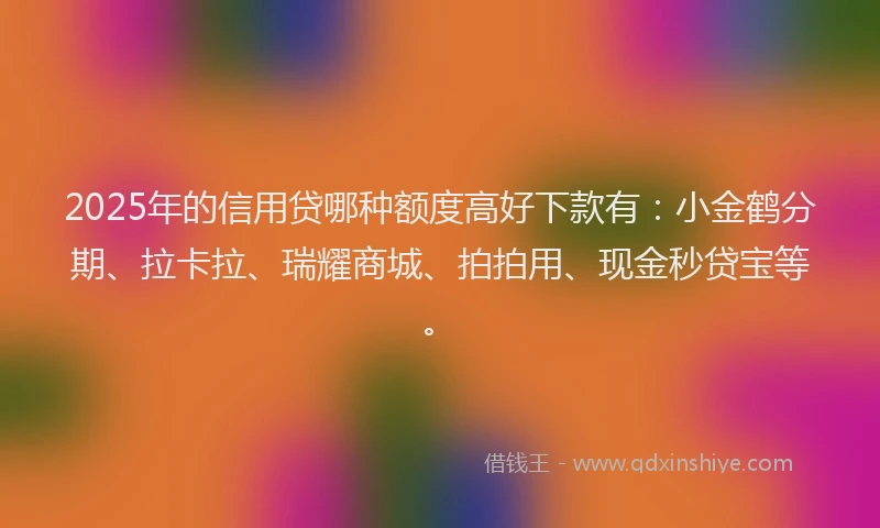 2025年的信用贷哪种额度高好下款有：小金鹤分期、拉卡拉、瑞耀商城、拍拍用、现金秒贷宝等。