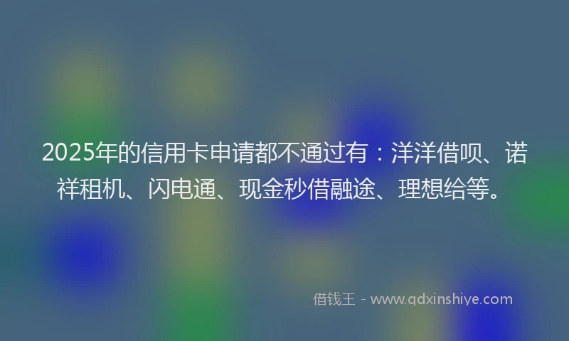 2025年的信用卡申请都不通过有：洋洋借呗、诺祥租机、闪电通、现金秒借融途、理想给等。