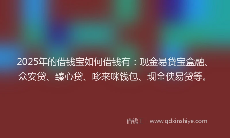 2025年的借钱宝如何借钱有：现金易贷宝盒融、众安贷、臻心贷、哆来咪钱包、现金侠易贷等。