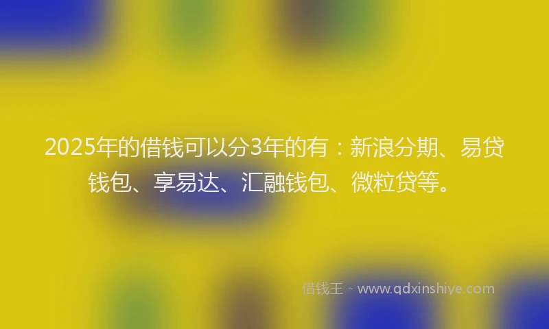 2025年的借钱可以分3年的有：新浪分期、易贷钱包、享易达、汇融钱包、微粒贷等。