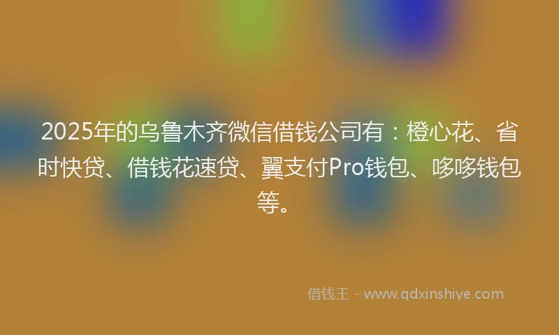 2025年的乌鲁木齐微信借钱公司有：橙心花、省时快贷、借钱花速贷、翼支付Pro钱包、哆哆钱包等。