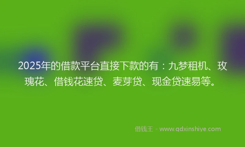 2025年的借款平台直接下款的有：九梦租机、玫瑰花、借钱花速贷、麦芽贷、现金贷速易等。