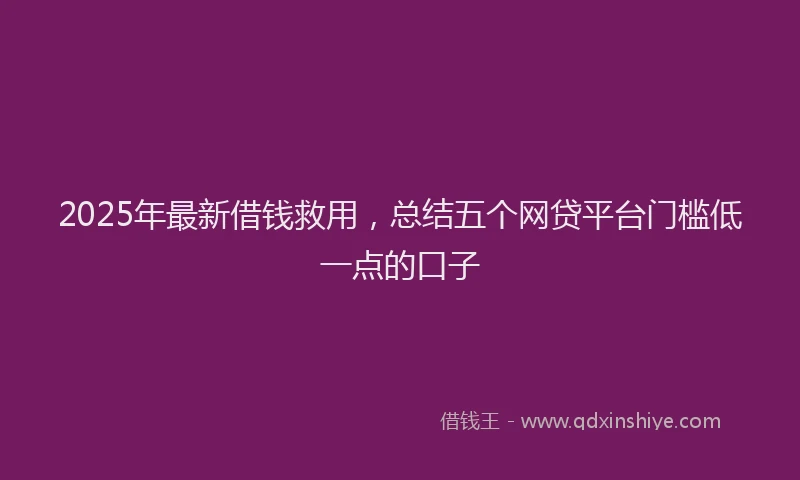2025年最新借钱救用，总结五个网贷平台门槛低一点的口子