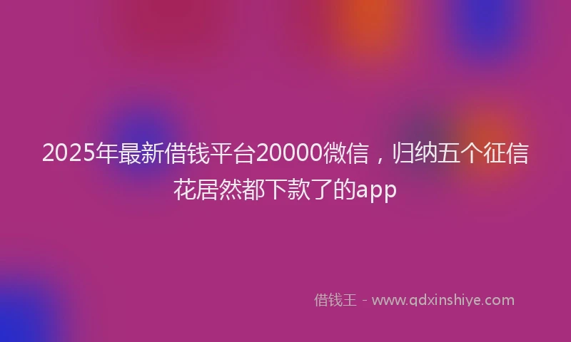 2025年最新借钱平台20000微信，归纳五个征信花居然都下款了的app