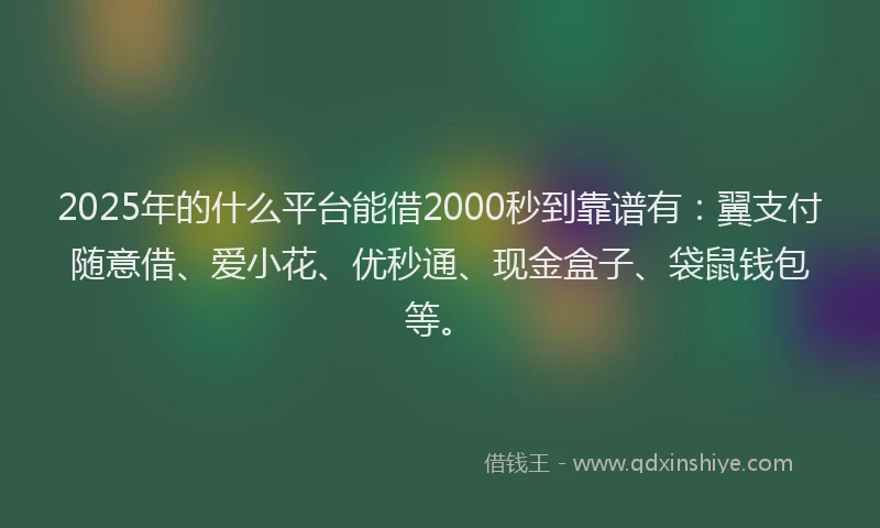 2025年的什么平台能借2000秒到靠谱有：翼支付随意借、爱小花、优秒通、现金盒子、袋鼠钱包等。