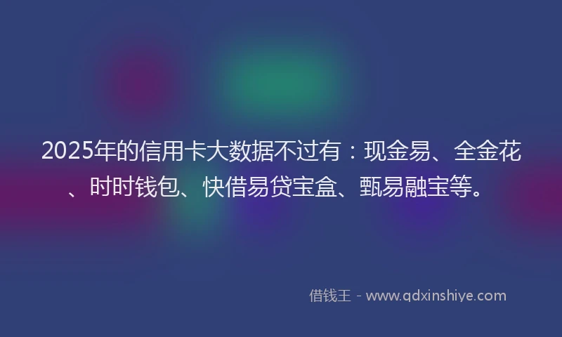 2025年的信用卡大数据不过有：现金易、全金花、时时钱包、快借易贷宝盒、甄易融宝等。