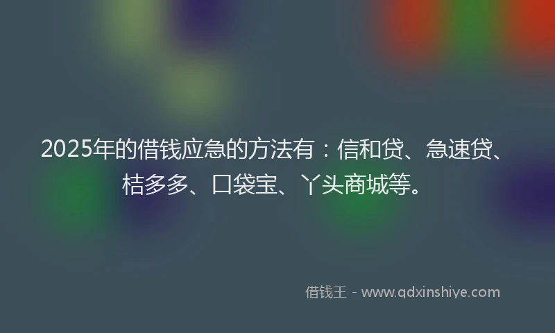 2025年的借钱应急的方法有：信和贷、急速贷、桔多多、口袋宝、丫头商城等。